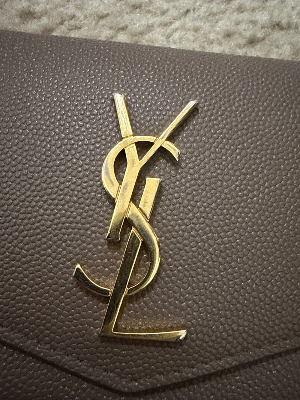 Saint Laurent Taupe Leather Compact Wallet with Gold YSL Emblem - Picture 6 of 6